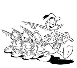 coloriage donald part Ã  la peche avec ses neveux